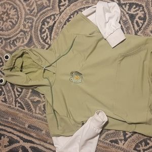 ROMWE, size medium, light green frog sweatshirt with attached white sleeves